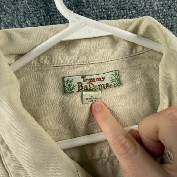 Tommy Bahama Herringbone XL All Silk Camp Short Sleeve Loop Beige Shirt Vacation - Picture 8 of 16